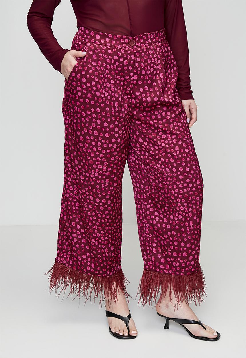 Me&B - Plus Sizzle Pants with Feather Trim - Pink