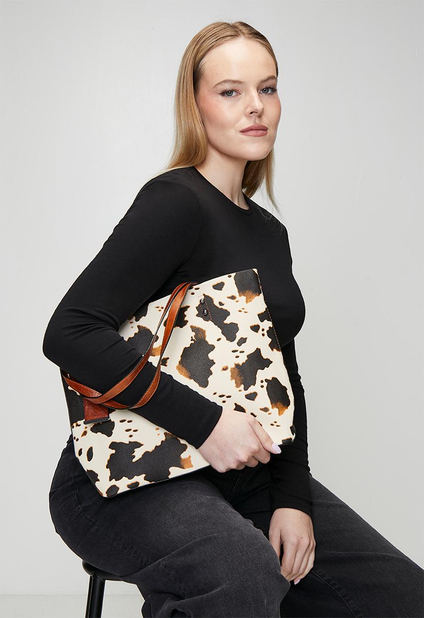 Tessa Design - Alene Cow Hide Tote Bag - Brown