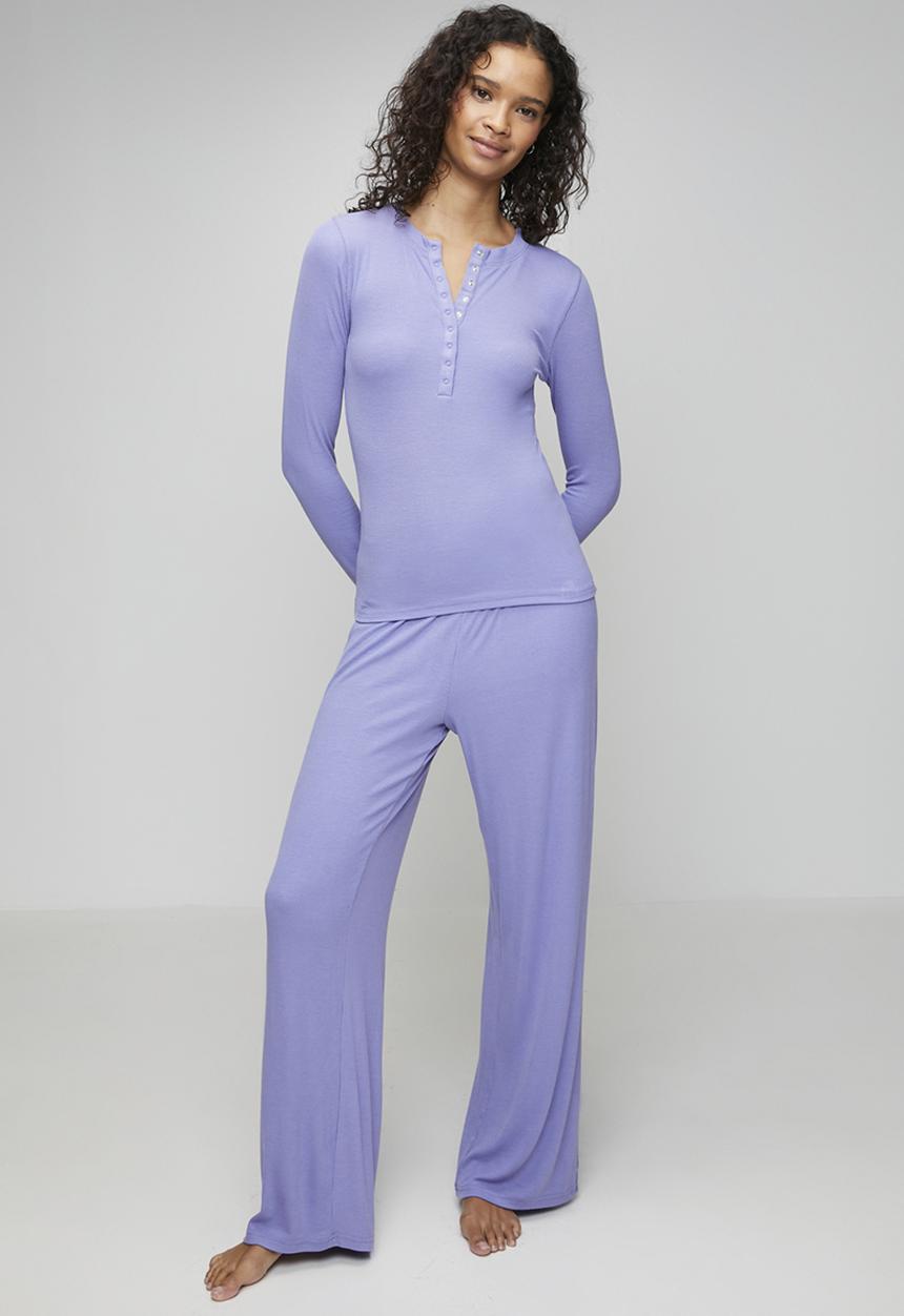 Cotton On - Sleep recovery lounge henley set - daydream blue