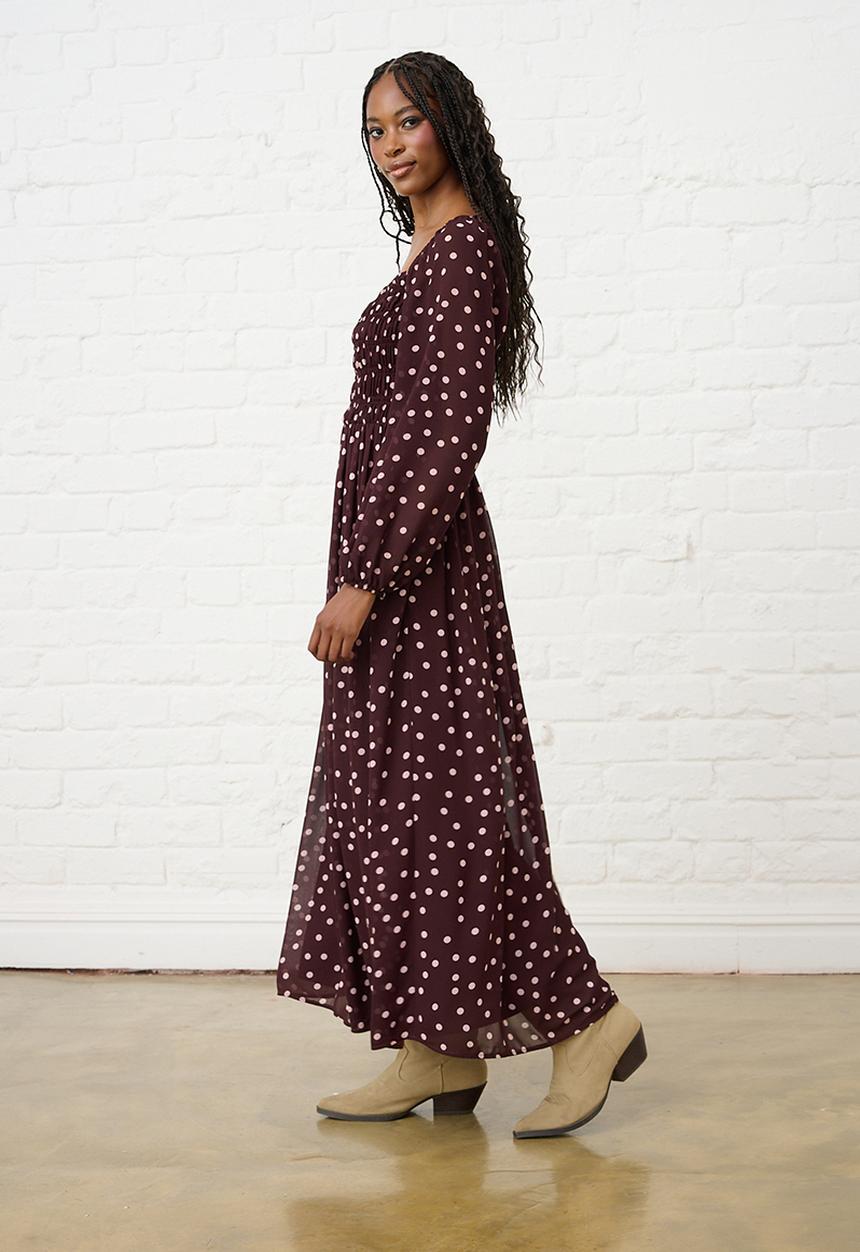 Me&B - Shirred Georgette Maxi -  Burgundy & Pink