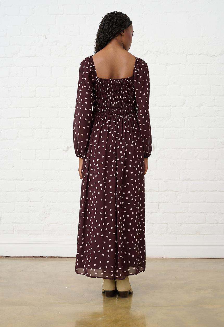 Me&B - Shirred Georgette Maxi -  Burgundy & Pink