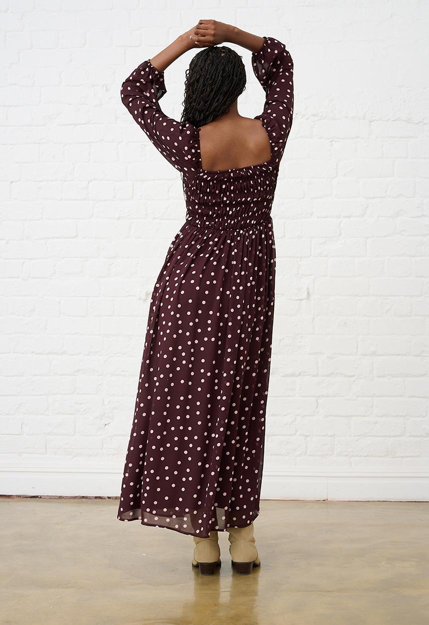 Me&B - Shirred Georgette Maxi -  Burgundy & Pink