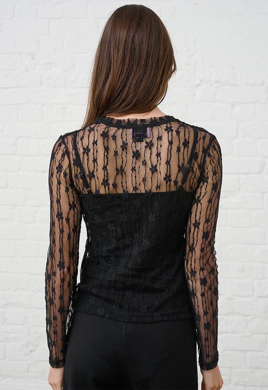 Me&B - Long Sleeve Top Flower Lace - Black