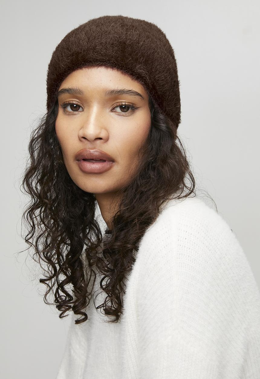 Tessa Design - Capri Fluffy Turn Up Beanie - Brown