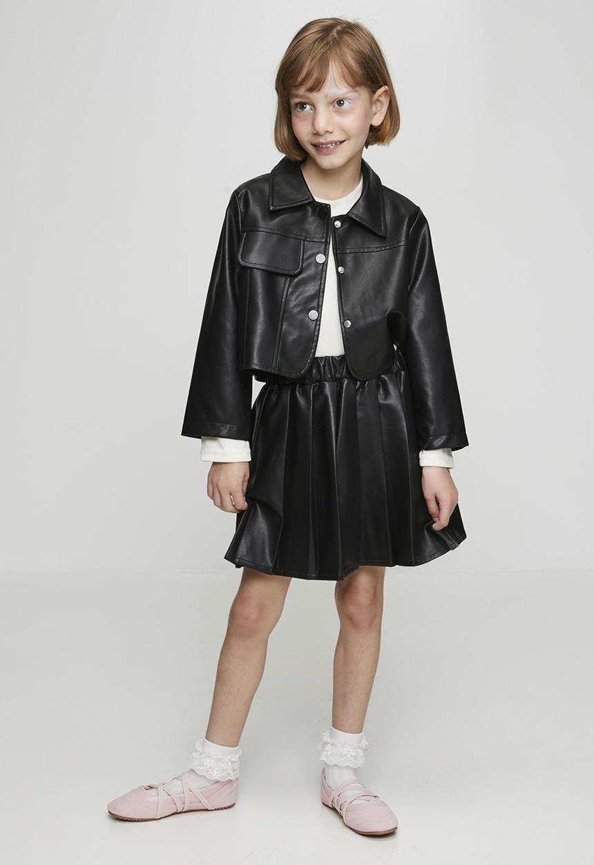 Pop Candy - PU jacket & skirt with ribbed top - black/cream