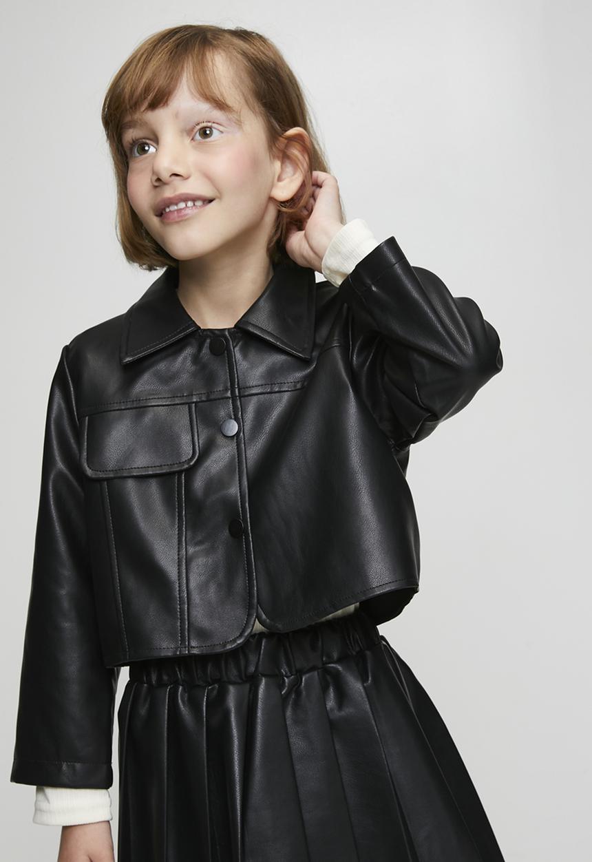 Pop Candy - PU jacket & skirt with ribbed top - black/cream