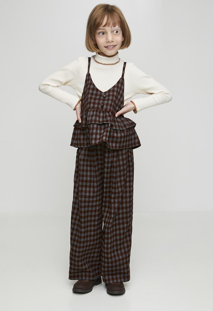 Pop Candy - Gingham peplum camisole & pants - maroon/grey