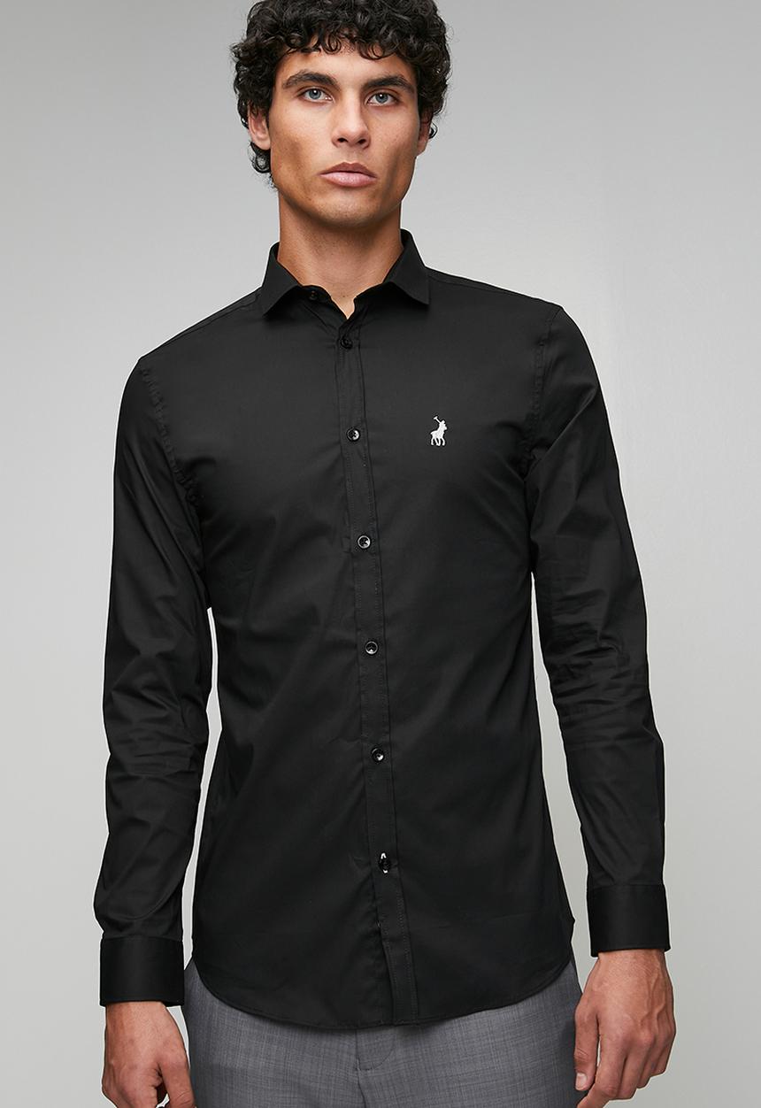 POLO - Christian Slim Fit Long Sleeve Shirt Christian - Black
