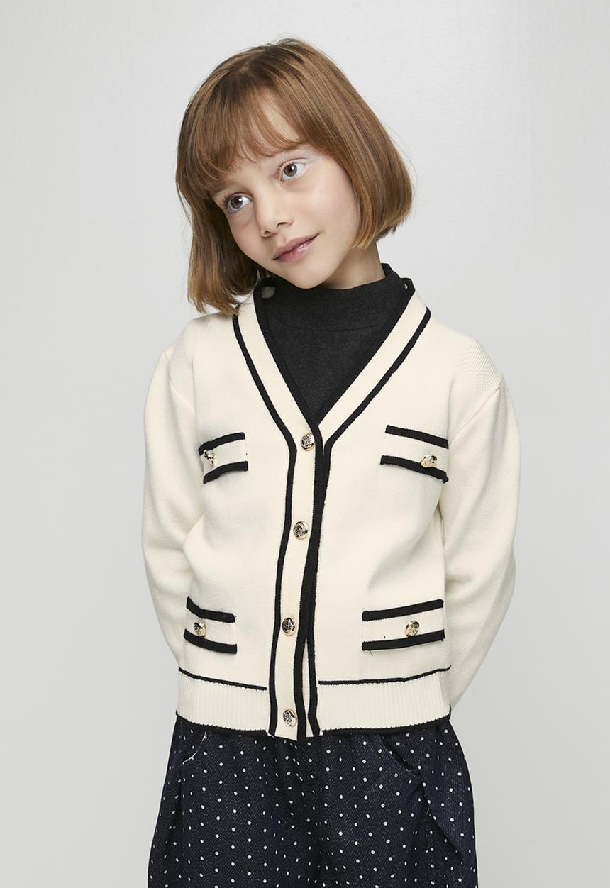 Pop Candy - Contrast tipping cardigan - cream/black