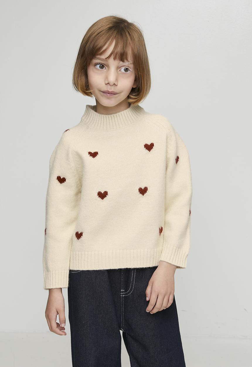 Pop Candy - Knit heart printed jumper - cream