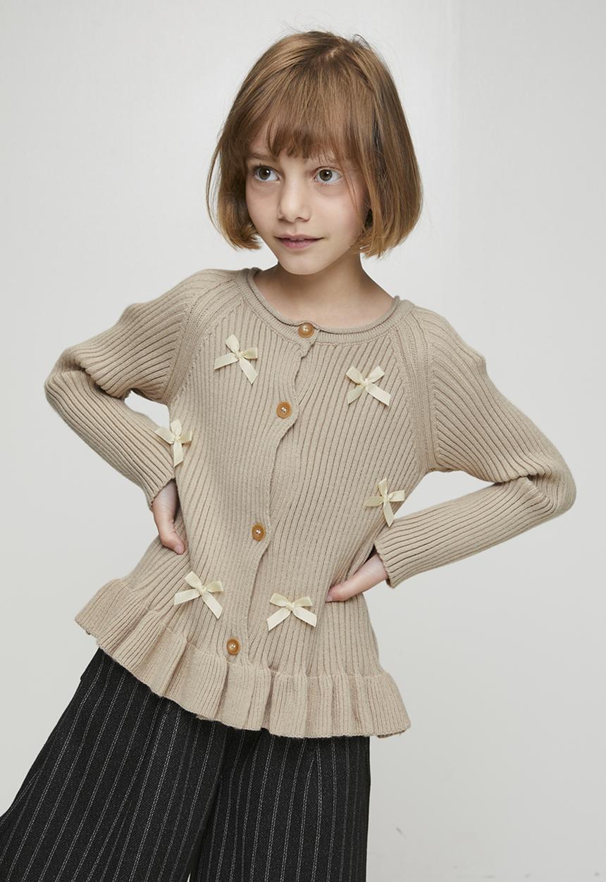 Pop Candy - Knit peplum cardigan with bows - beige