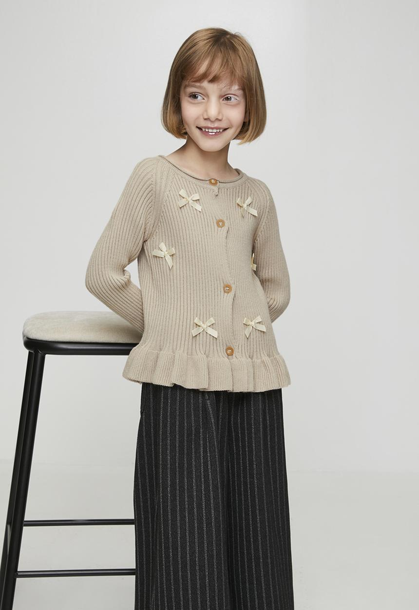 Knit peplum cardigan with bows - beige
