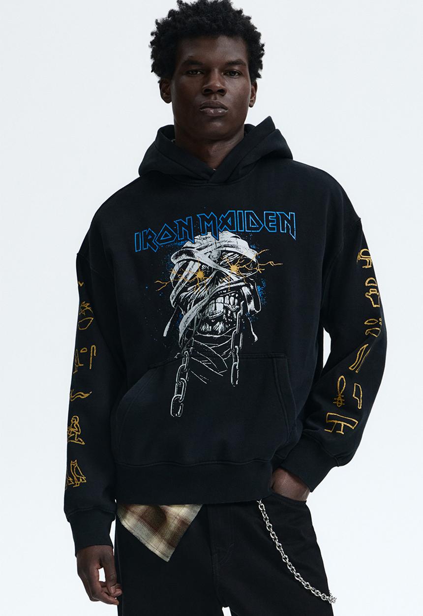 H&M - Oversized fit printed hoodie - black/iron maiden