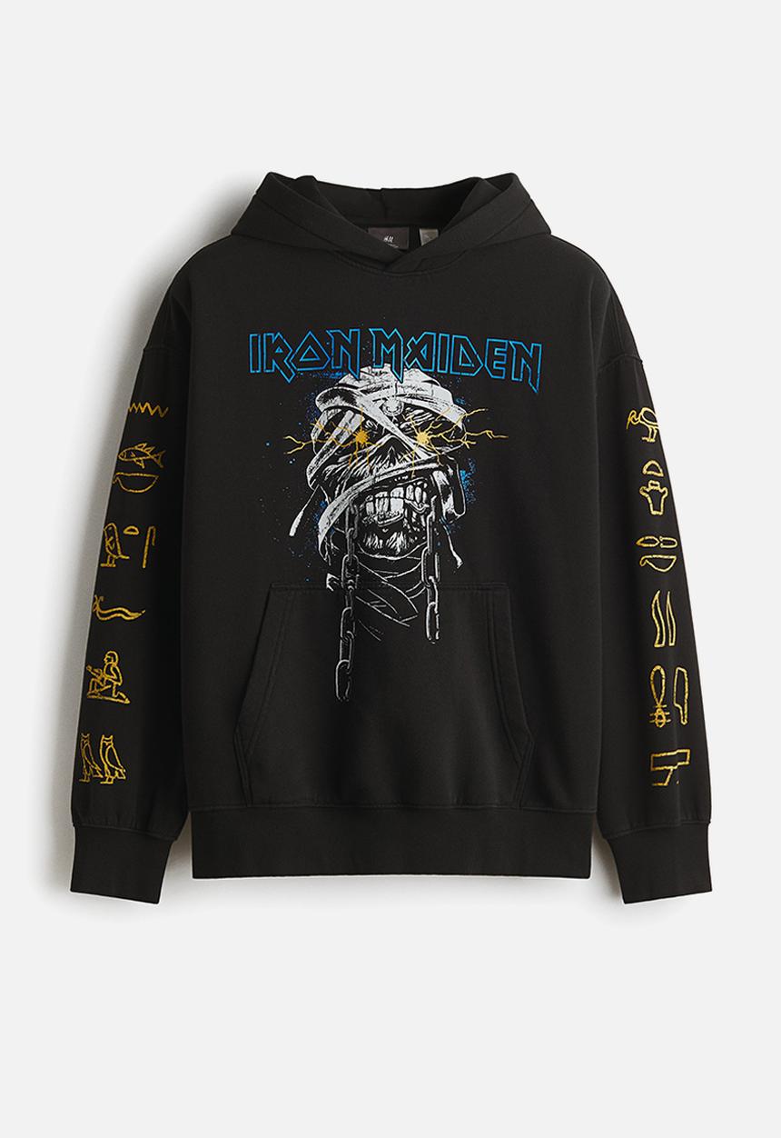H&M - Oversized fit printed hoodie - black/iron maiden