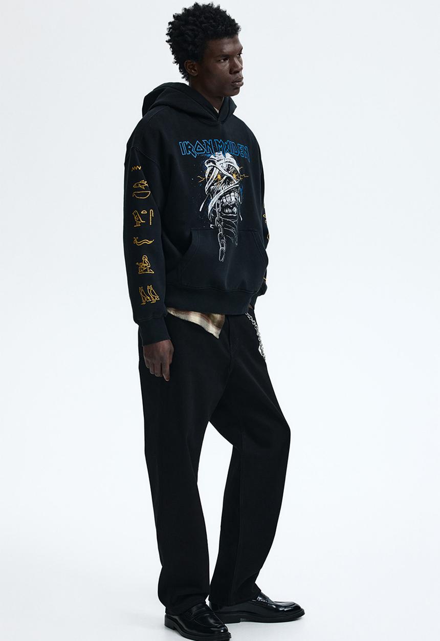 H&M - Oversized fit printed hoodie - black/iron maiden
