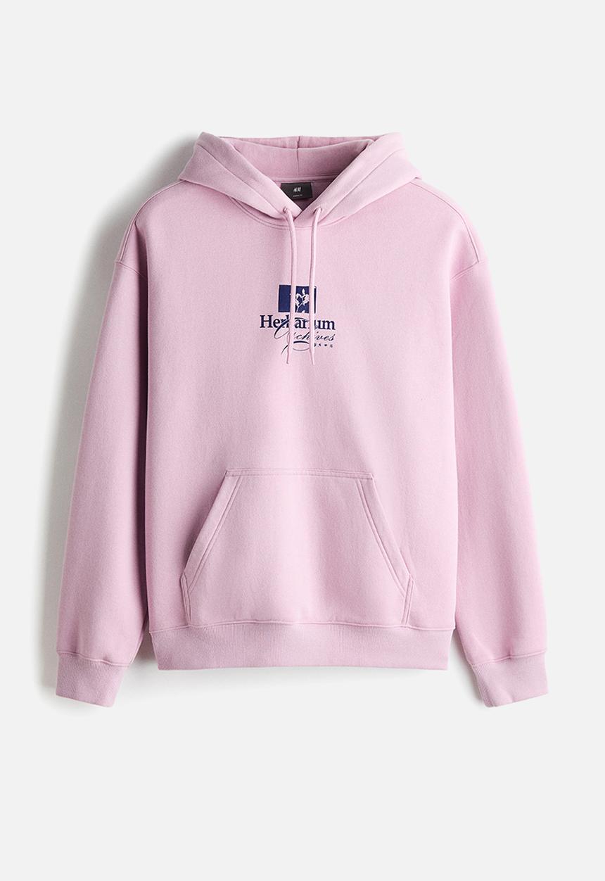H&M - Loose fit printed hoodie - dusty pink/herbarium archives