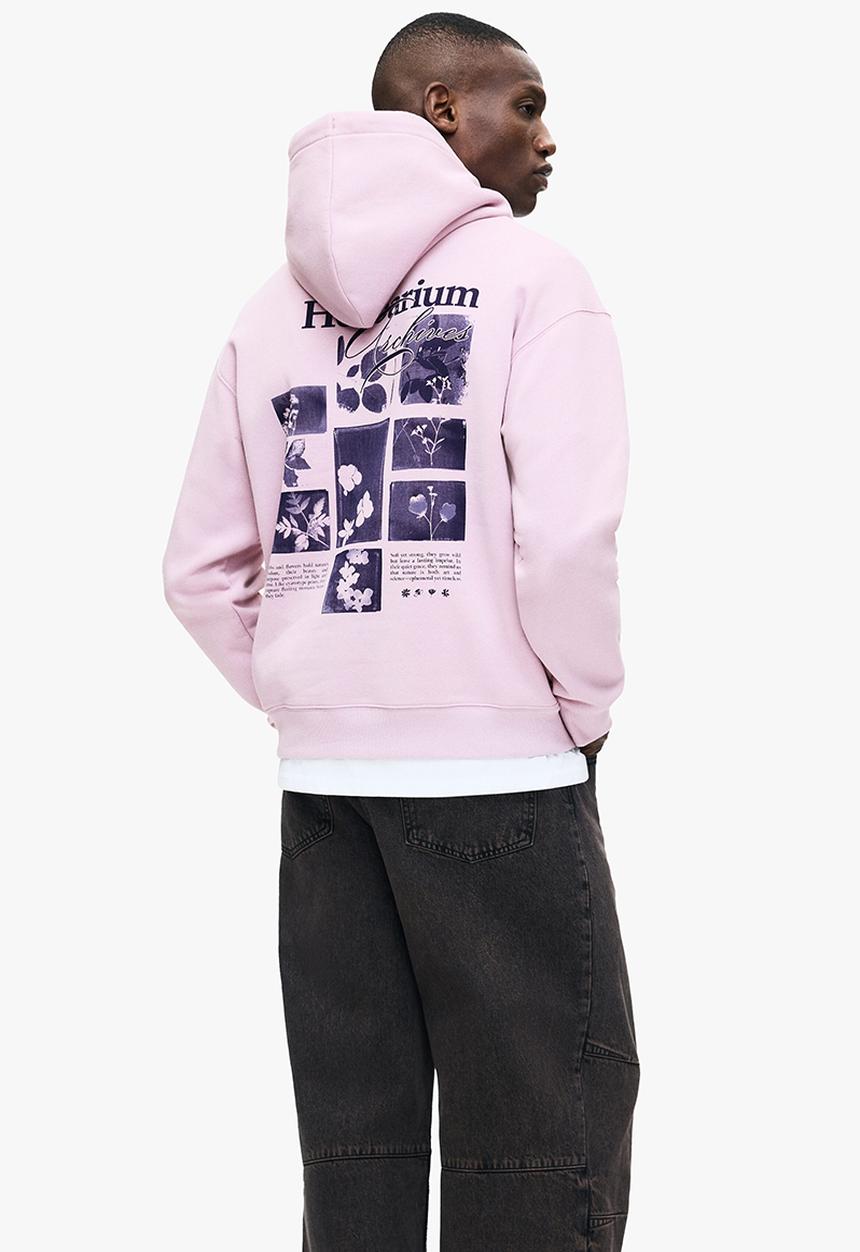 H&M - Loose fit printed hoodie - dusty pink/herbarium archives