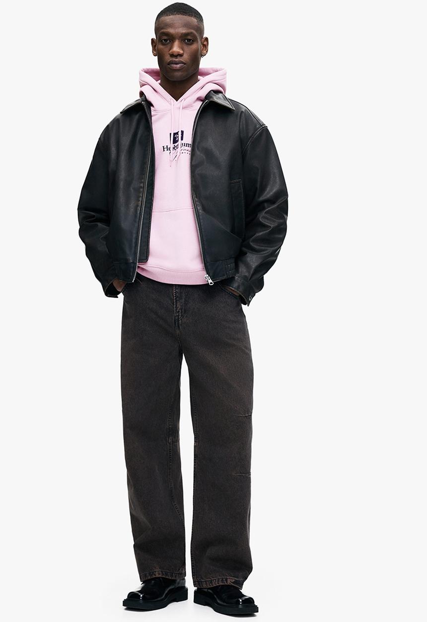 H&M - Loose fit printed hoodie - dusty pink/herbarium archives