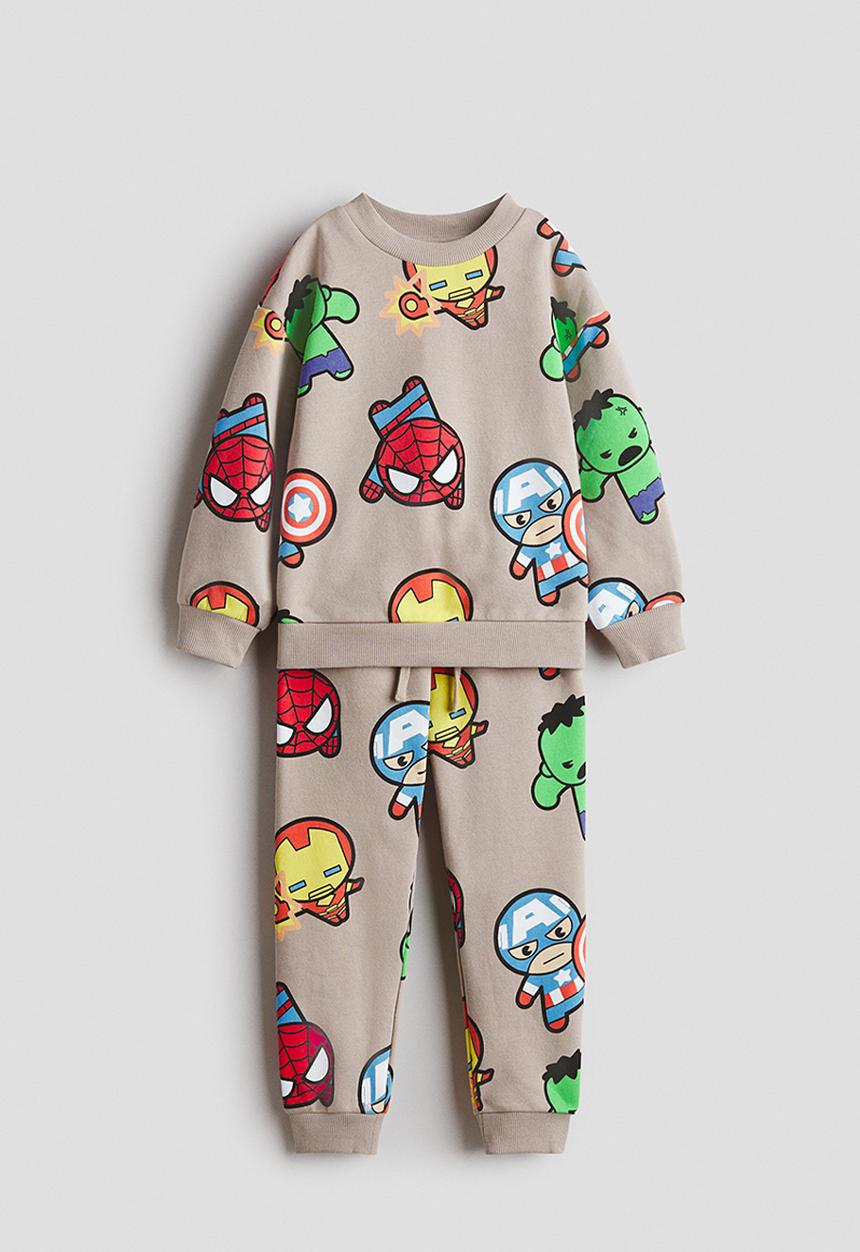 H&M - 2-Piece printed sweatshirt set - beige/marvel comics