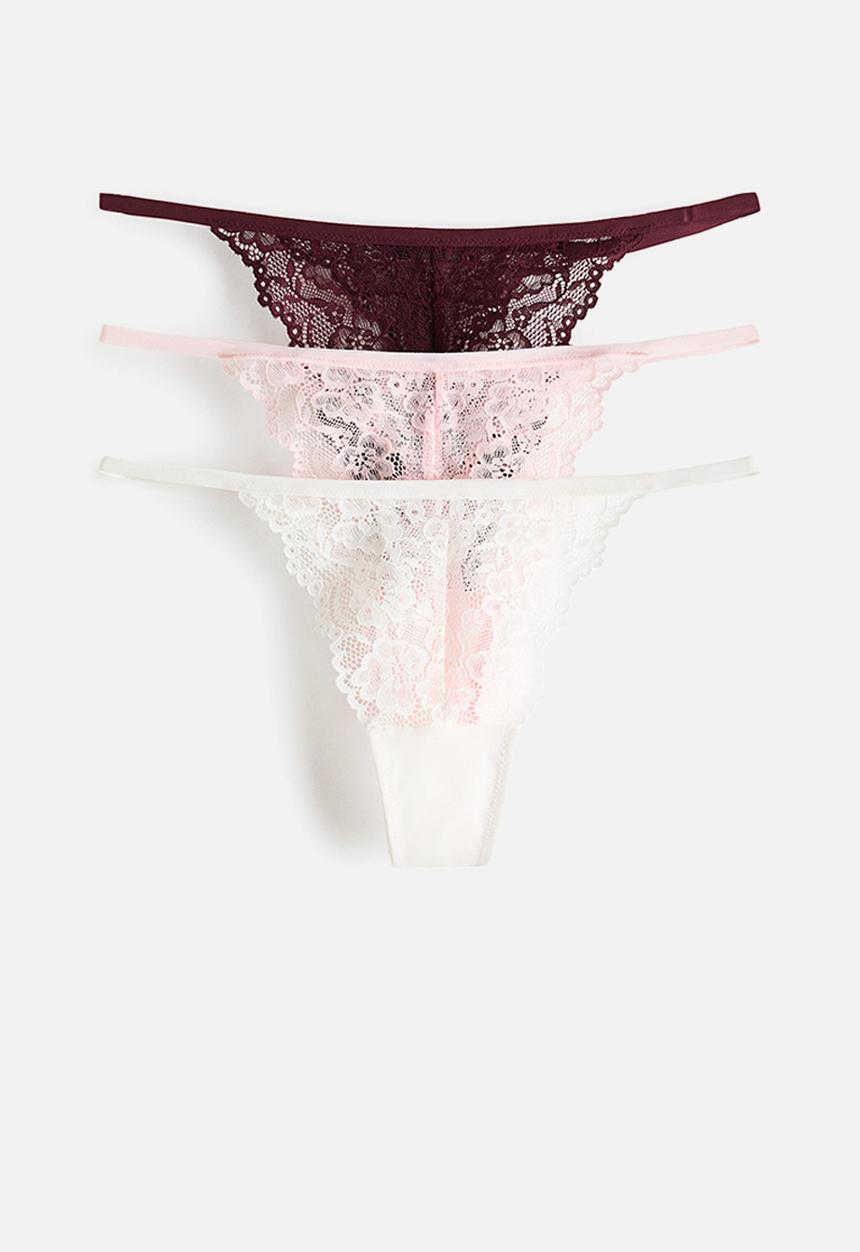 H&M - 3-Pack lace tanga thong briefs - multi