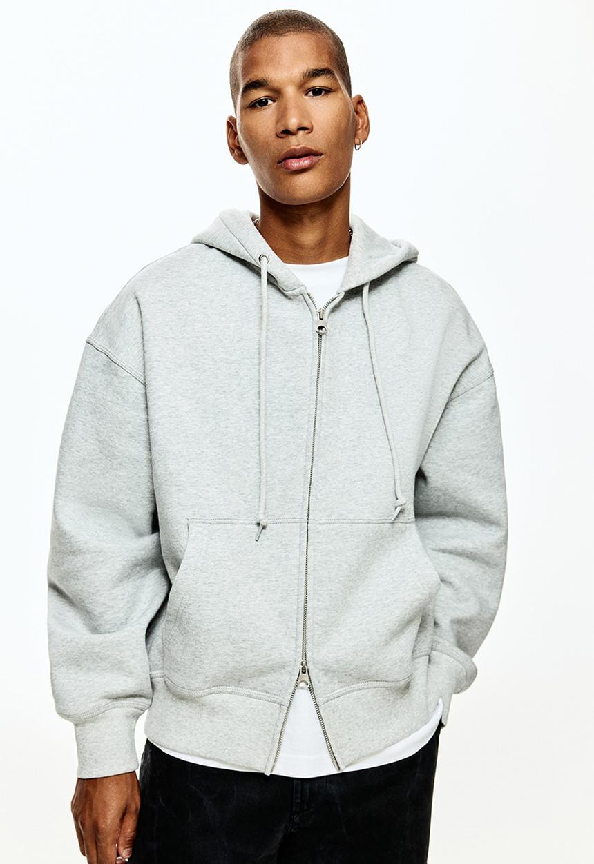 H&M - Oversized fit zip-through hoodie - light grey marl