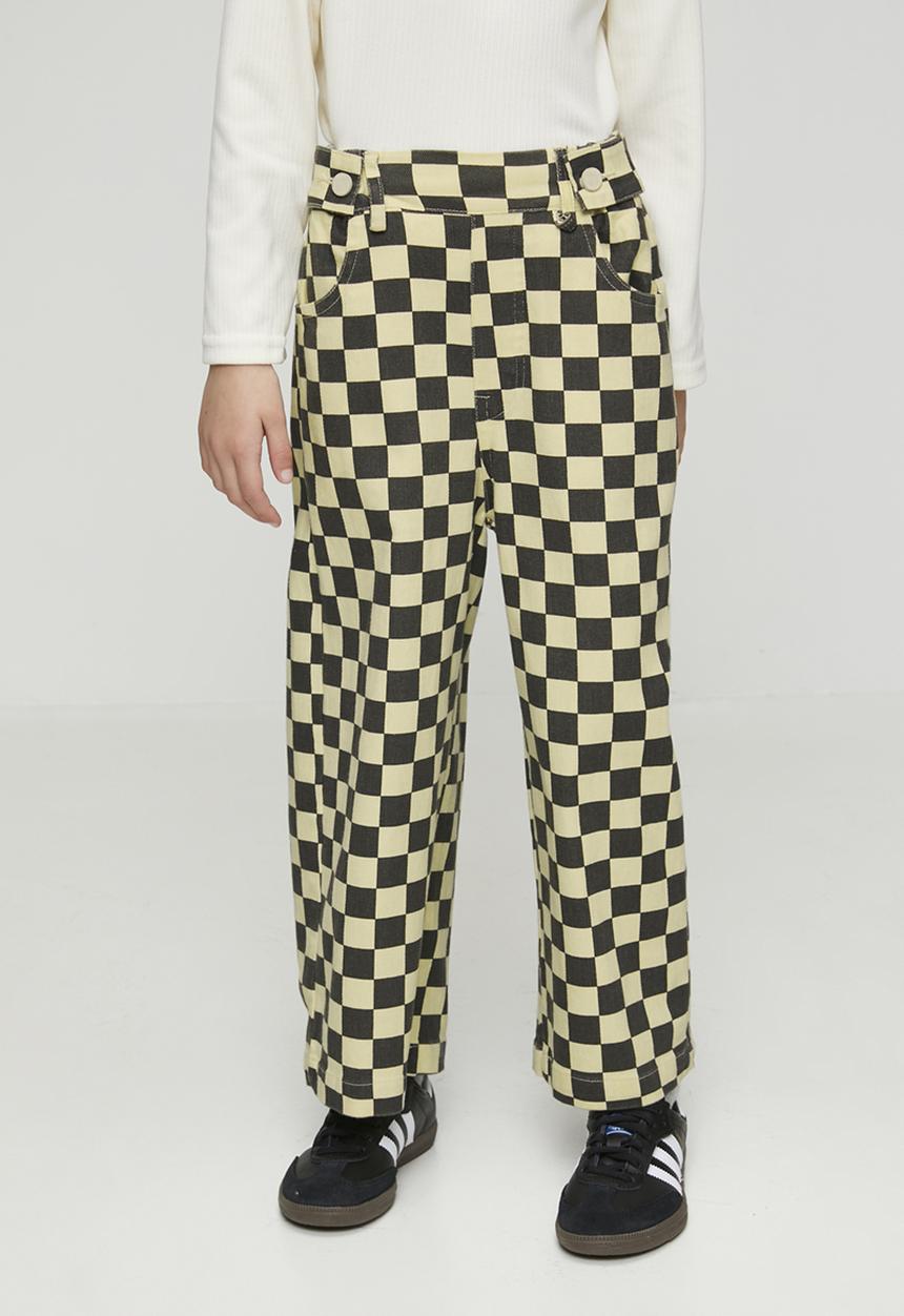 Pop Candy - Button tab wide leg jeans - black checkerboard/beige