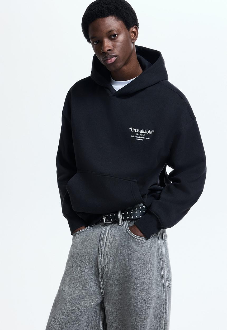 H&M - Oversized fit printed hoodie - black/unavailable
