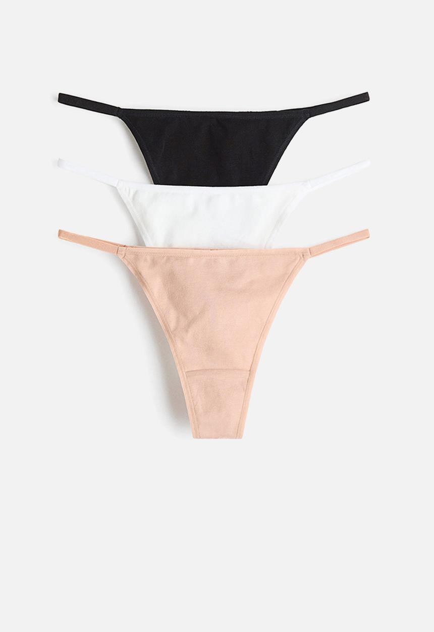 H&M - 3-Pack cotton tanga thong briefs - beige/white/black