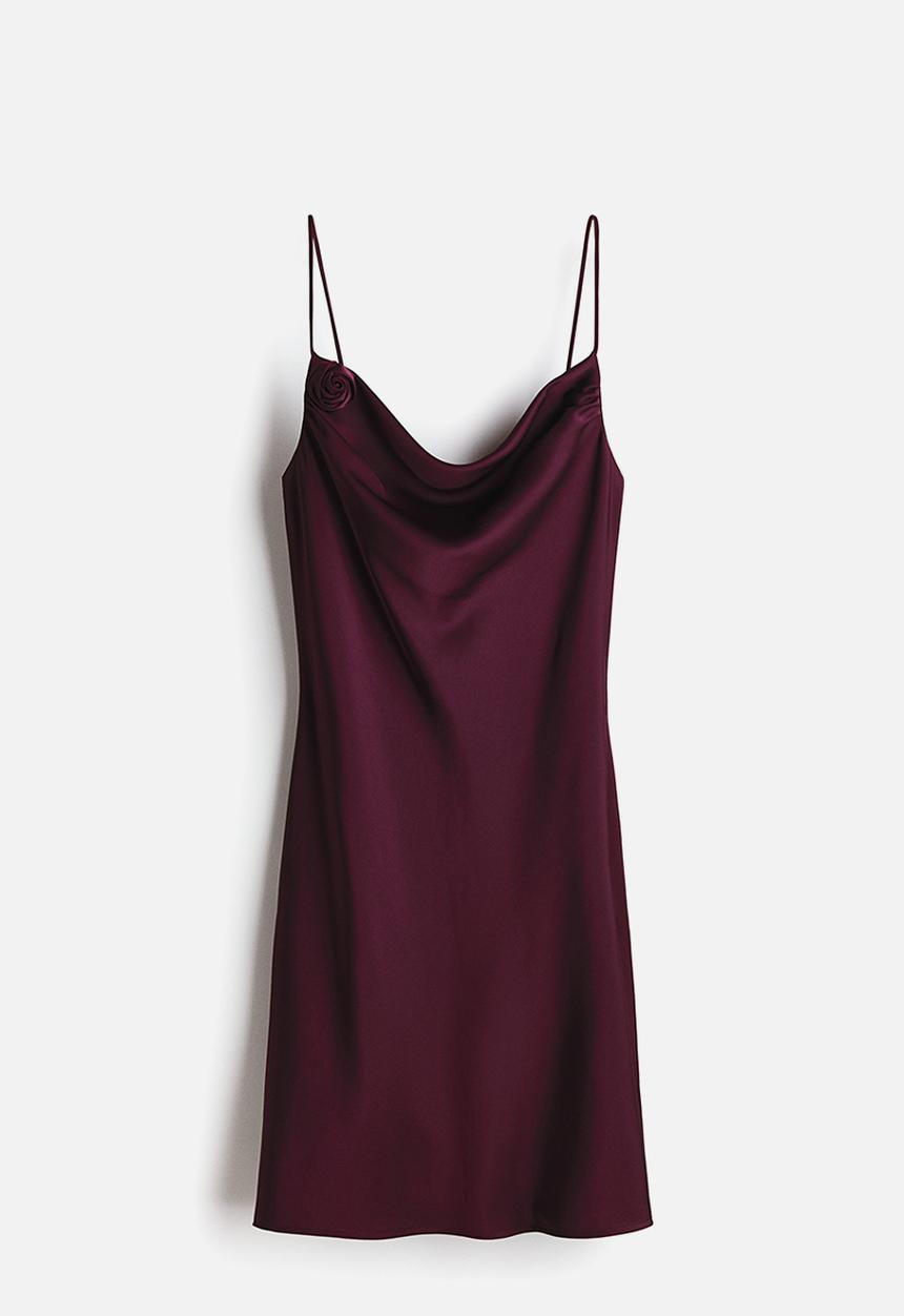 H&M - Tie-detail satin slip dress - plum