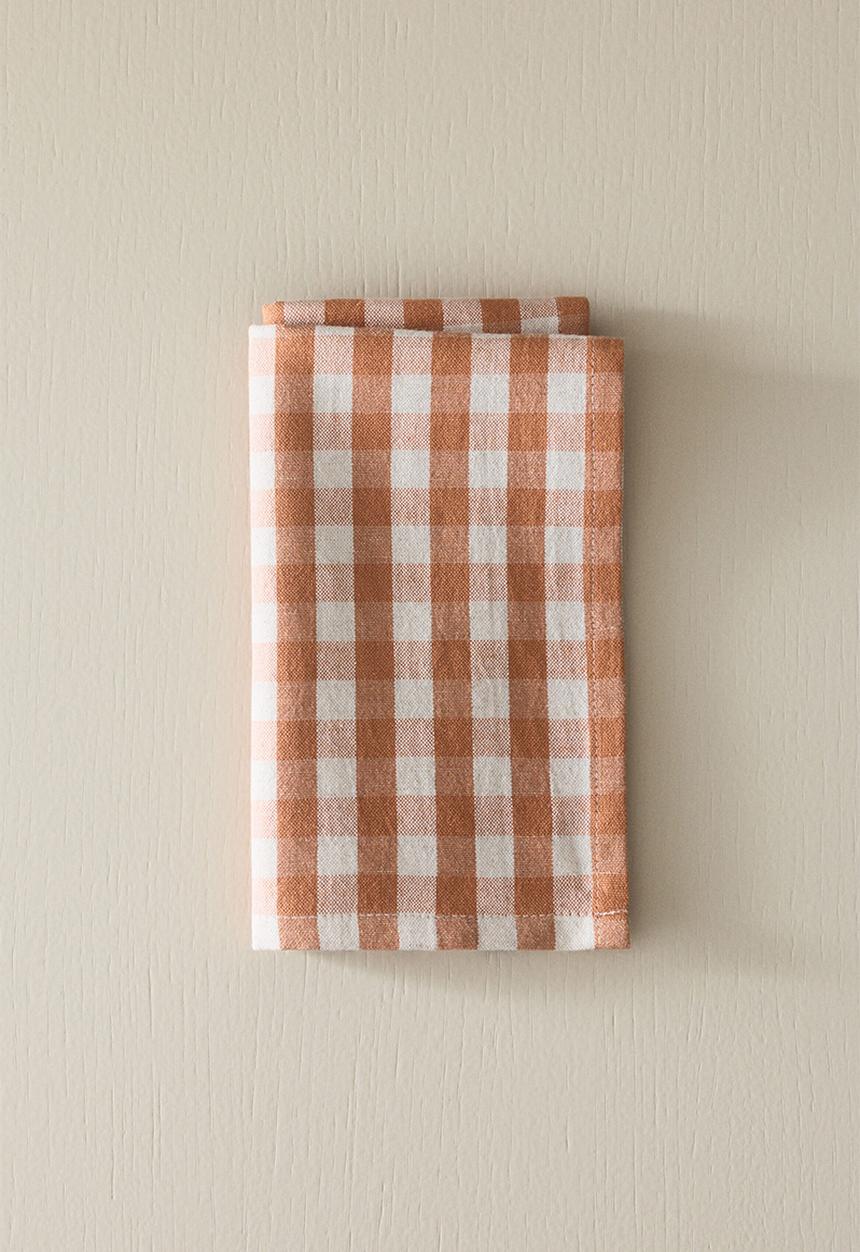 H&M - 4-Pack cotton napkins - terracotta/gingham check