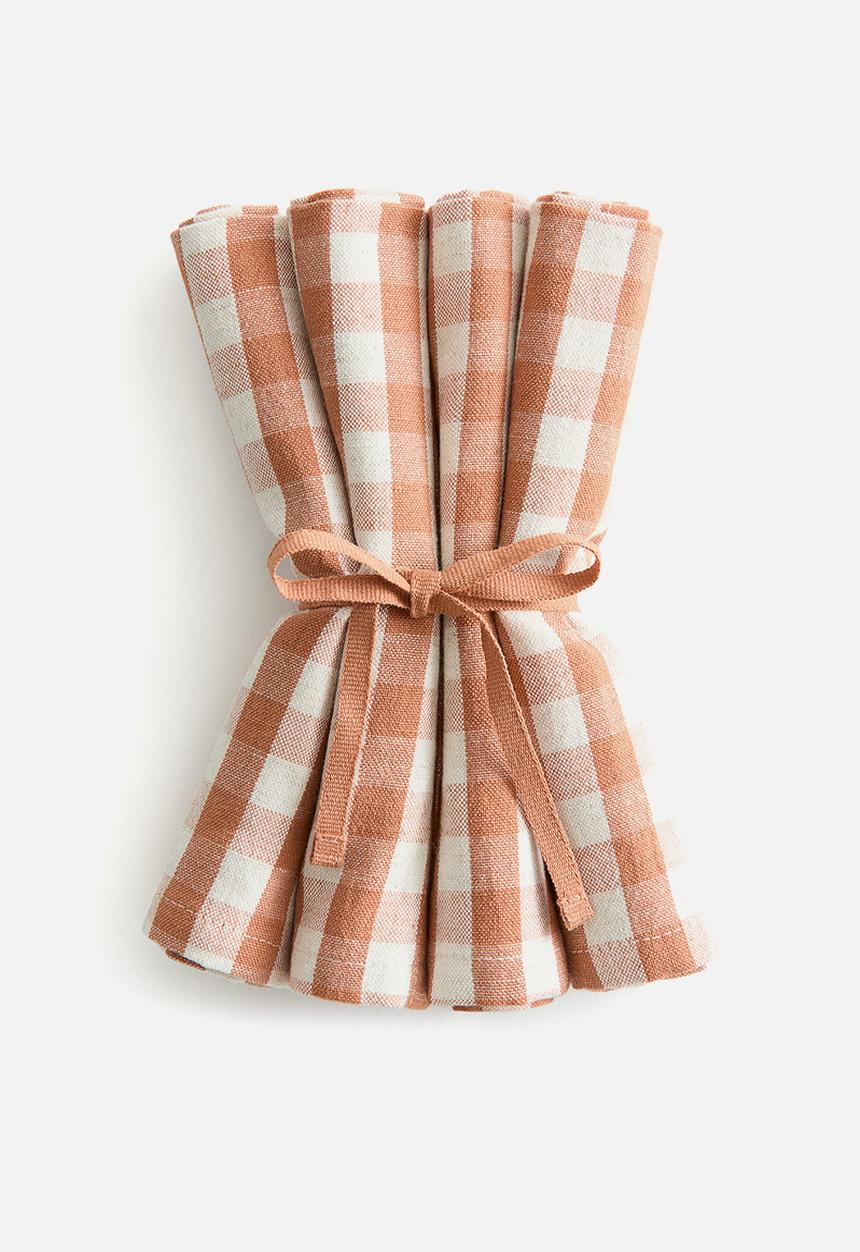 H&M - 4-Pack cotton napkins - terracotta/gingham check