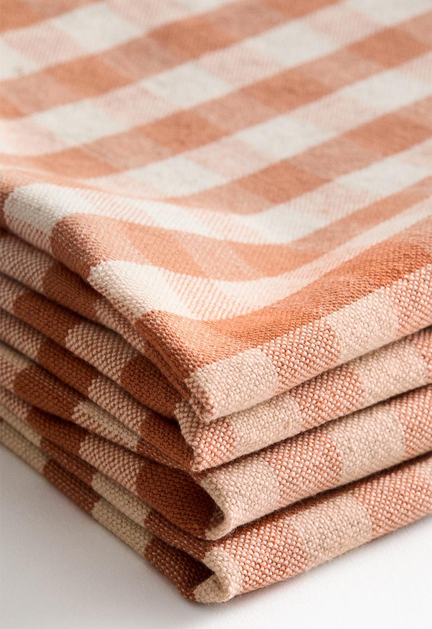 H&M - 4-Pack cotton napkins - terracotta/gingham check