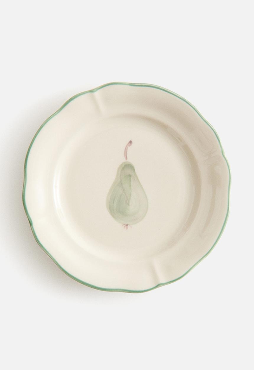 H&M - Hand-painted stoneware starter plate - light beige/pear
