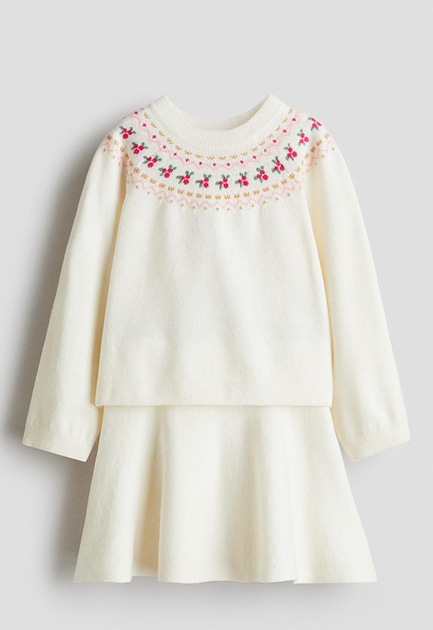 H&M - 2-piece jumper and skirt set - white/holly