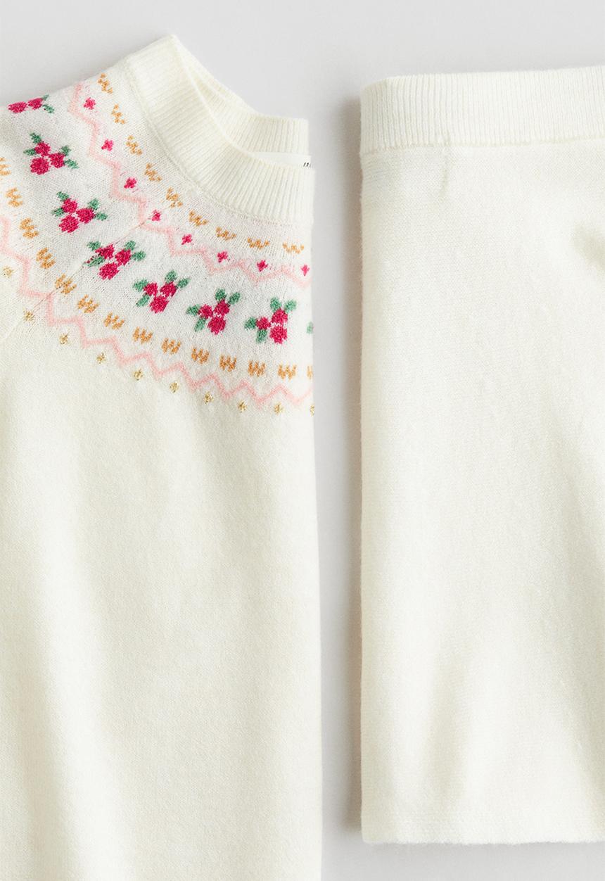 H&M - 2-piece jumper and skirt set - white/holly