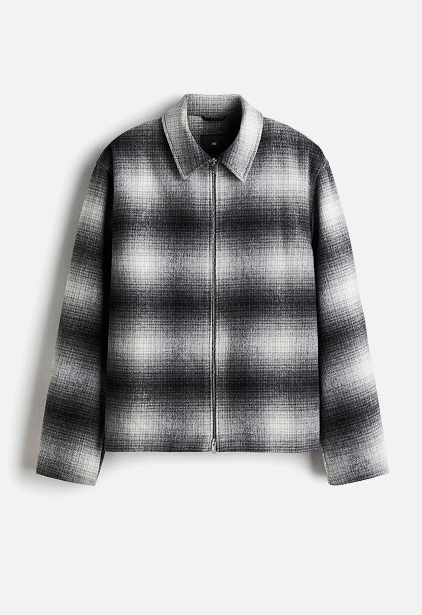 H&M - Regular fit wool-blend overshirt - dark grey/checked
