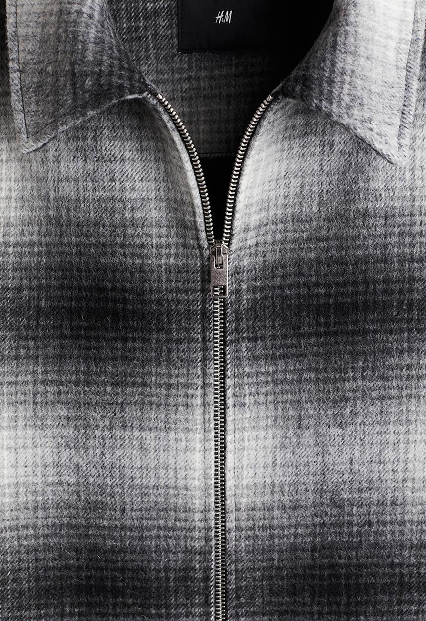 H&M - Regular fit wool-blend overshirt - dark grey/checked