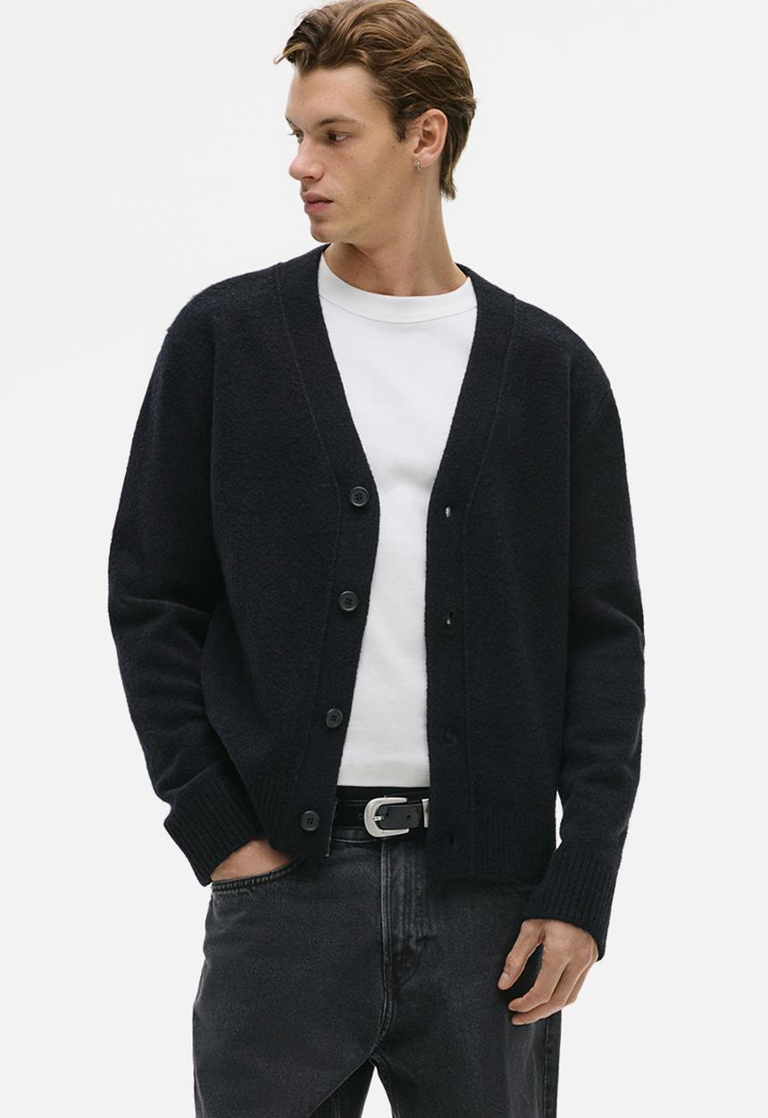 LENO “BRUSHED CARDIGAN” Regular fit brushed cardigan - black - 1301219007