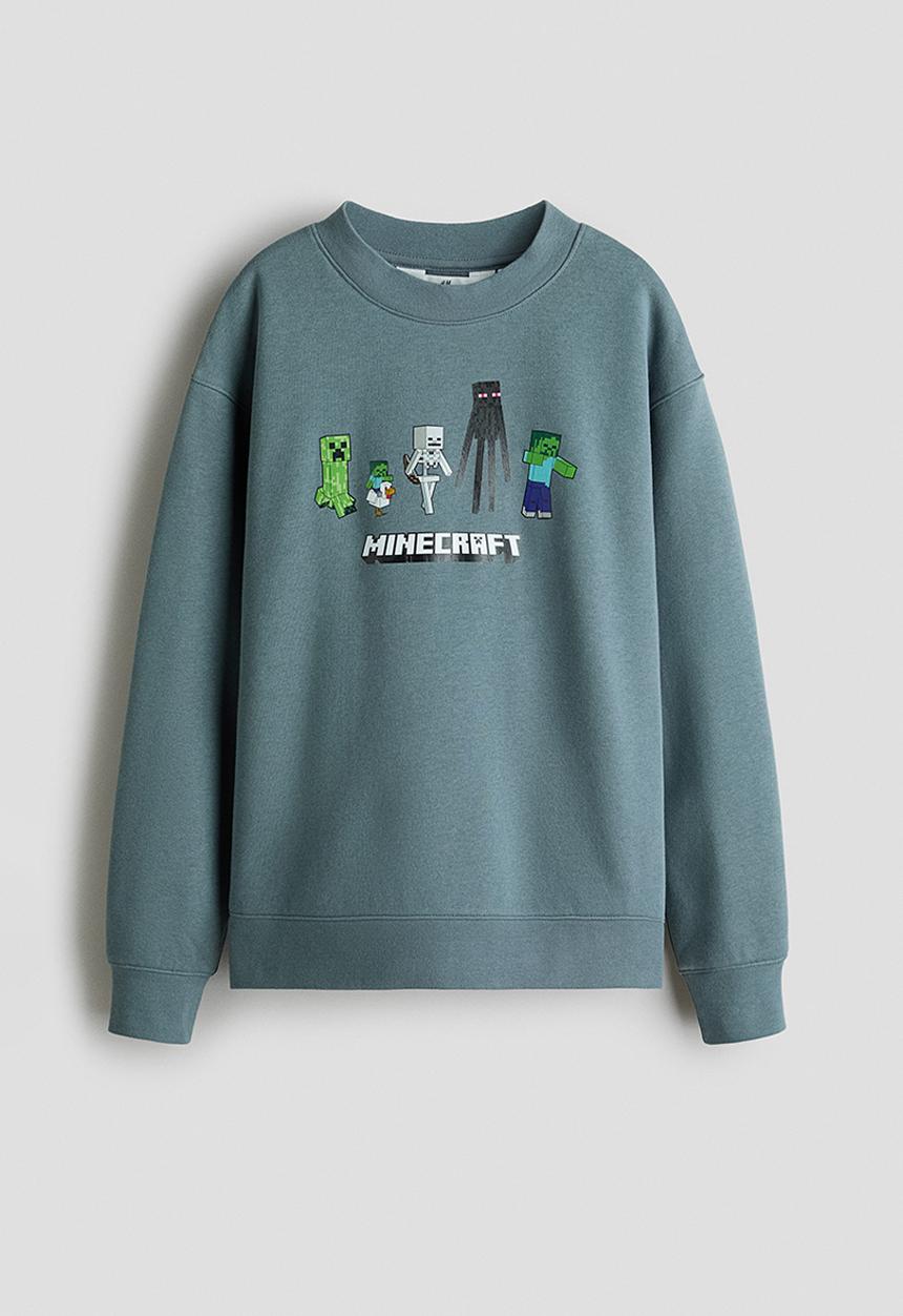 H&M - Print-motif sweatshirt - dusty turquoise/minecraft