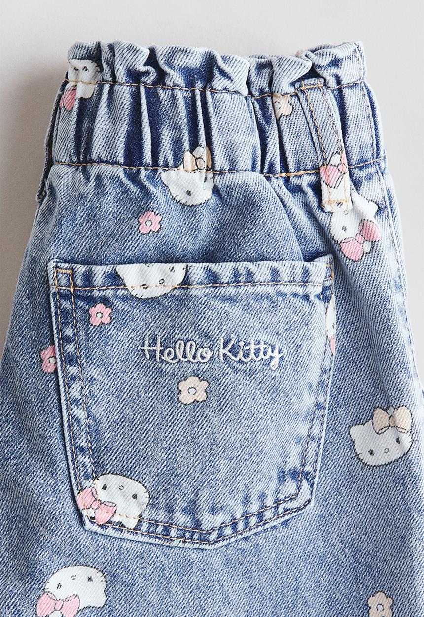 H&M - Motif-detail wide leg jeans - denim blue/hello kitty