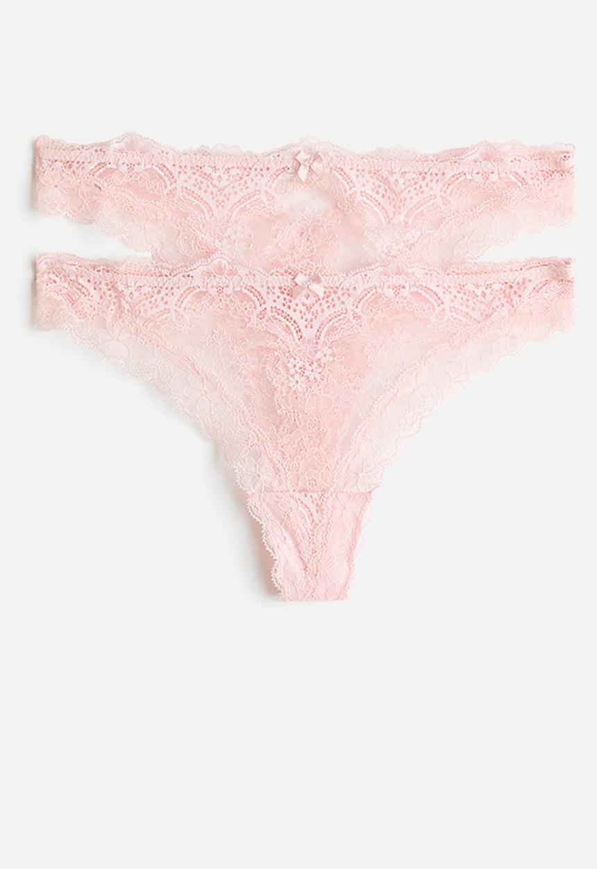 H&M - 2-Pack lace thong briefs - light pink
