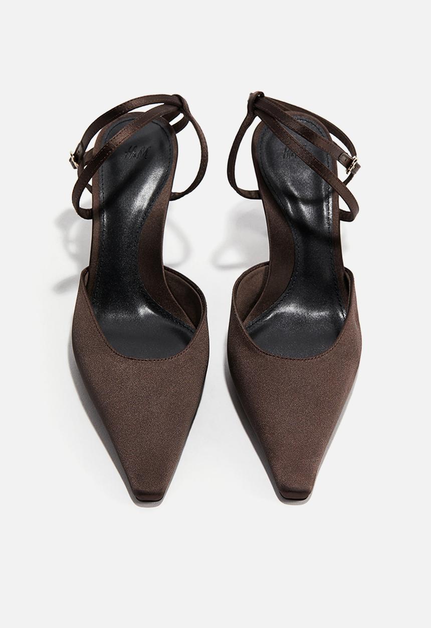 H&M - Pointed satin court shoes - dark brown