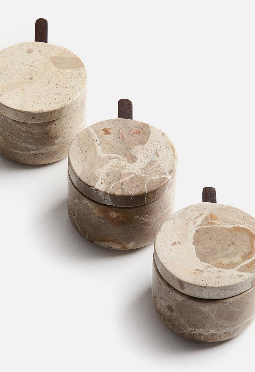 H&M - Marble salt jar - beige/marbled