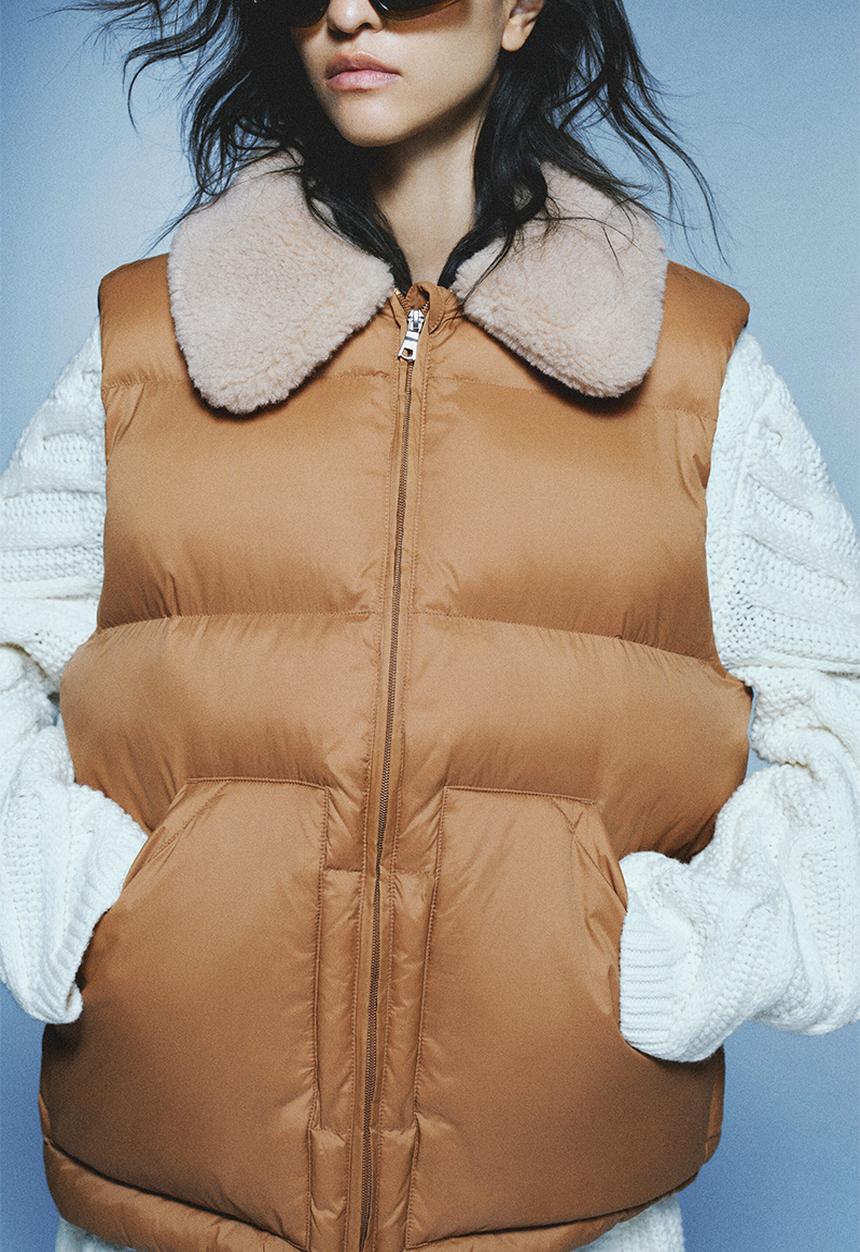 H&M - Teddy-collared puffer gilet - brown