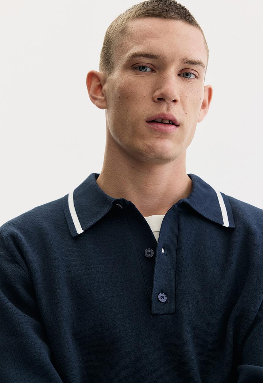H&M - Loose fit fine-knit polo shirt - navy blue