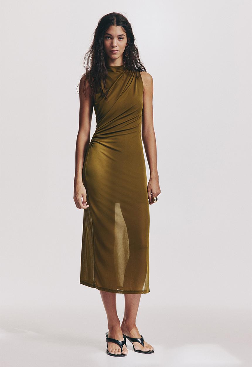 H&M - Draped midi dress - golden olive