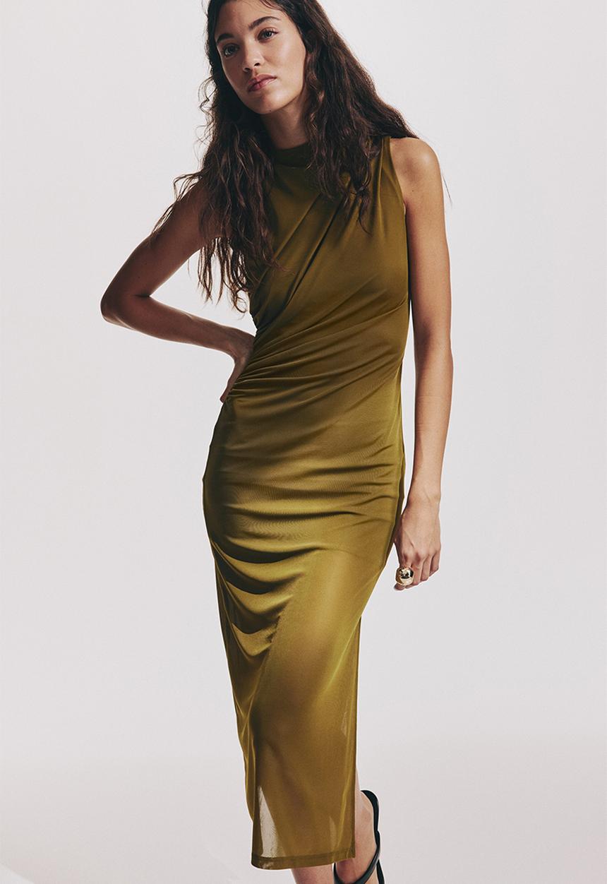 H&M - Draped midi dress - golden olive