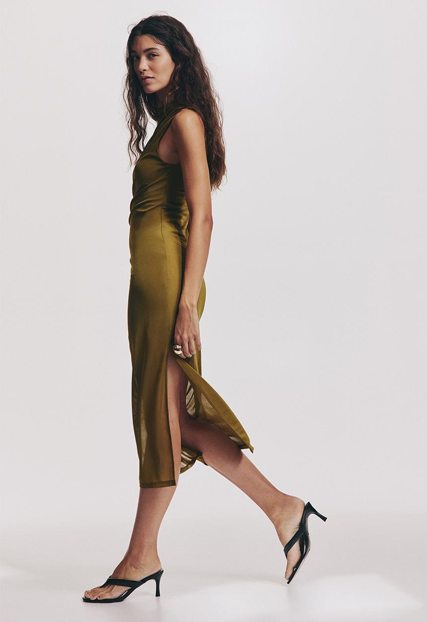 H&M - Draped midi dress - golden olive