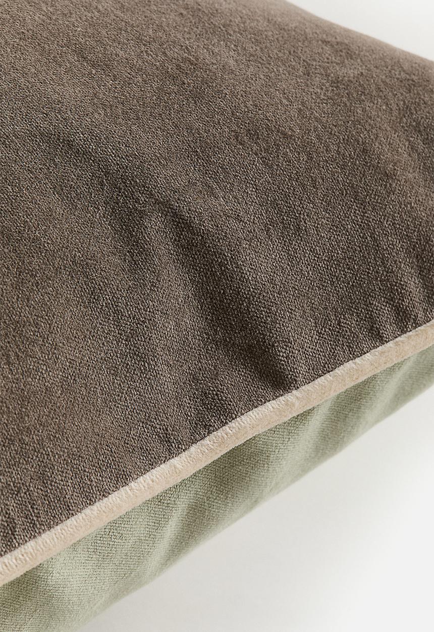 H&M - Piping-detail velvet cushion cover - light green/greige