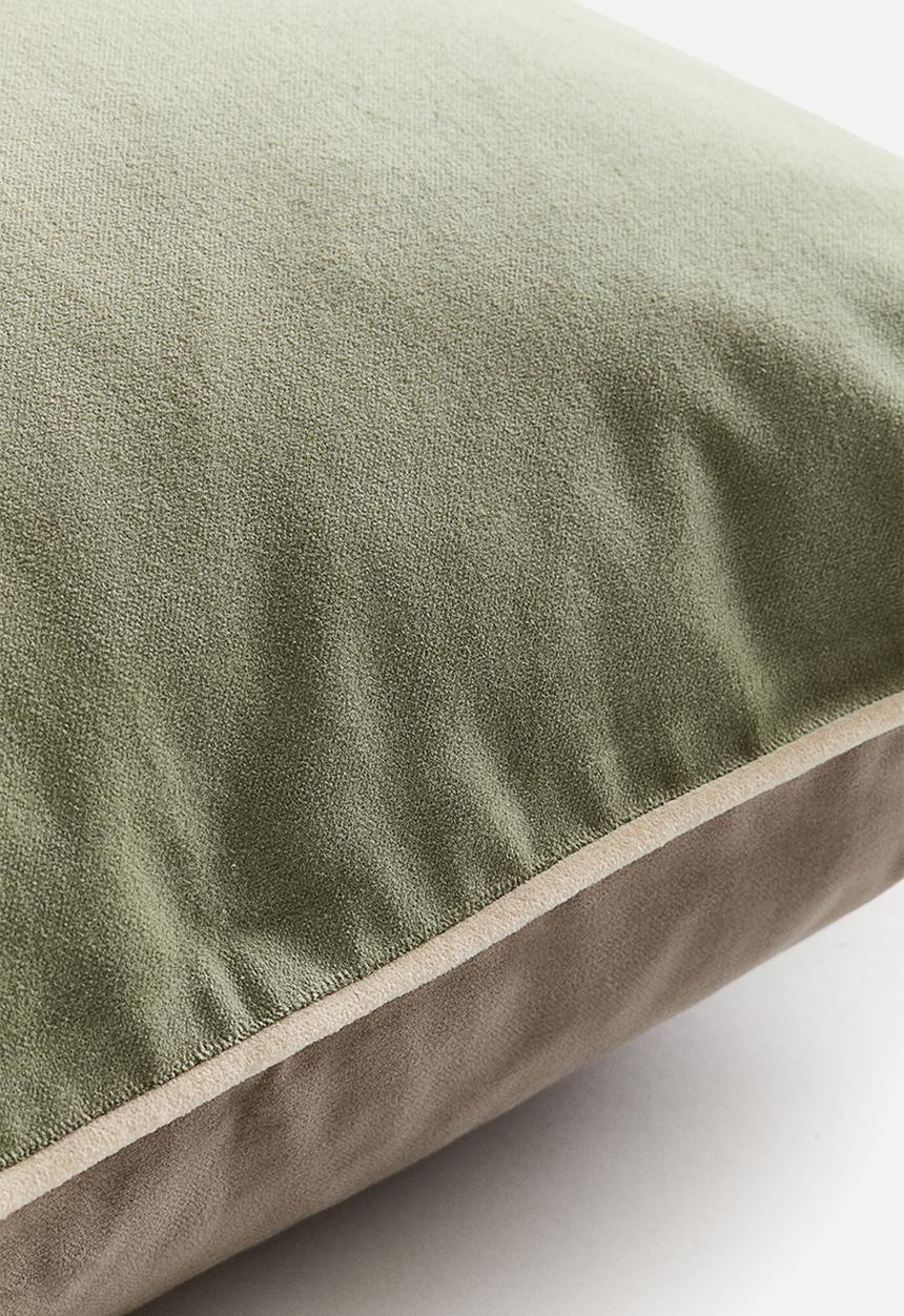 H&M - Piping-detail velvet cushion cover - light green/greige